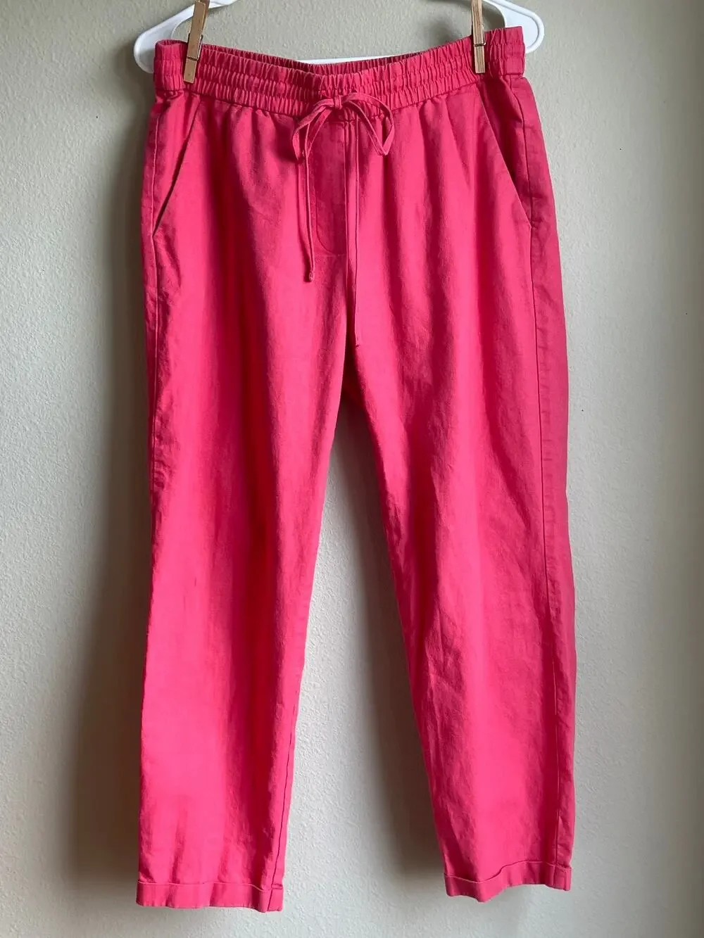 J. Crew Bright Pink Linen Drawstring Pocket Jogger Pants Size 6